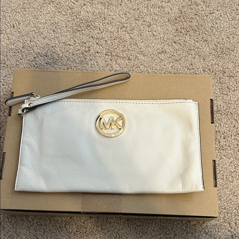 Michael Kors Cream Wristlet with Gold Logo
